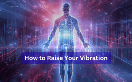 Ethereal person's energy body shown on a background of oscilating waves to represent how to raise your vibrational frequency