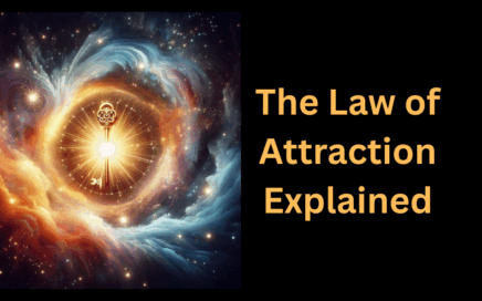 graphic showing a golden key floating in the universe to represent unlocking the law of attraction