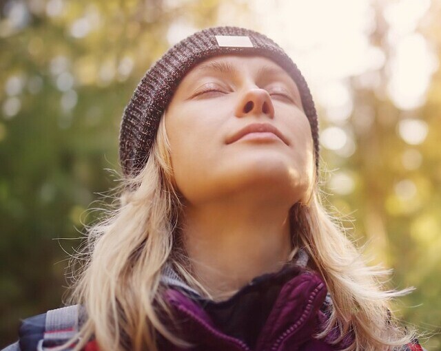 woman deep breathing