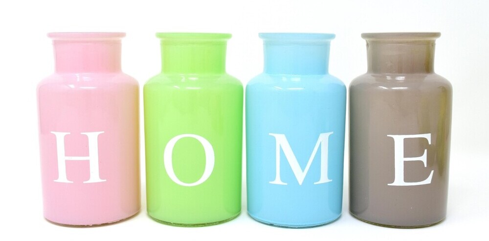Pastel jars saying 'home'