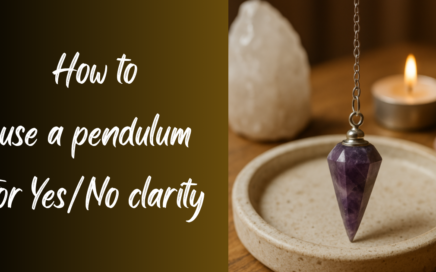 Banner showing a crystal and text :How to use a pendulum for yes/no clarity"