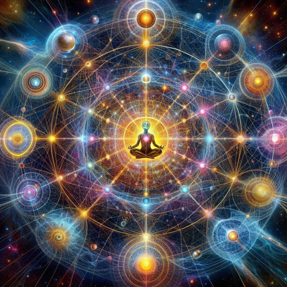 a person in the centre of a spiritual web of energy