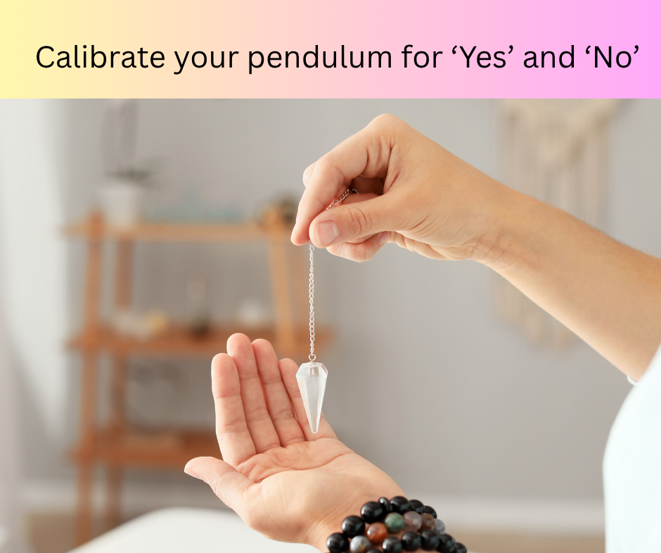 How to use a pendulum: Image of hand holding a pendulum above an upturned palm