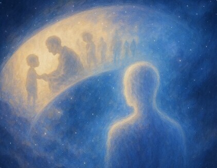 image of a person as if watching their life in a life review