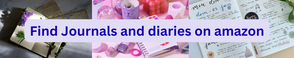 3 images of different types of journals/diaries with text overlay suggesting looking on Amazon