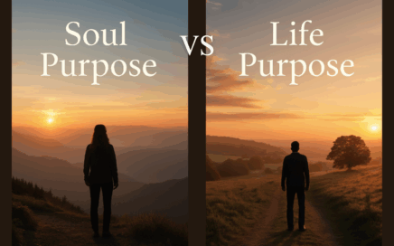 Split screen showing 2 people looking at a sunset with the title "Soul purpose vs Life purpose"