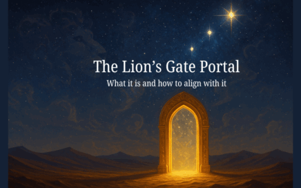 A golden gate against a cosmic background representing the lion's gate portal