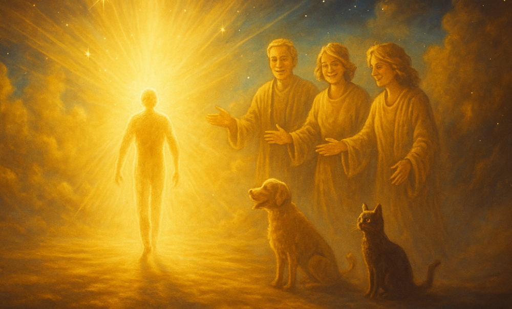 A soul returning 'home' to meet deceased loved ones and pets
