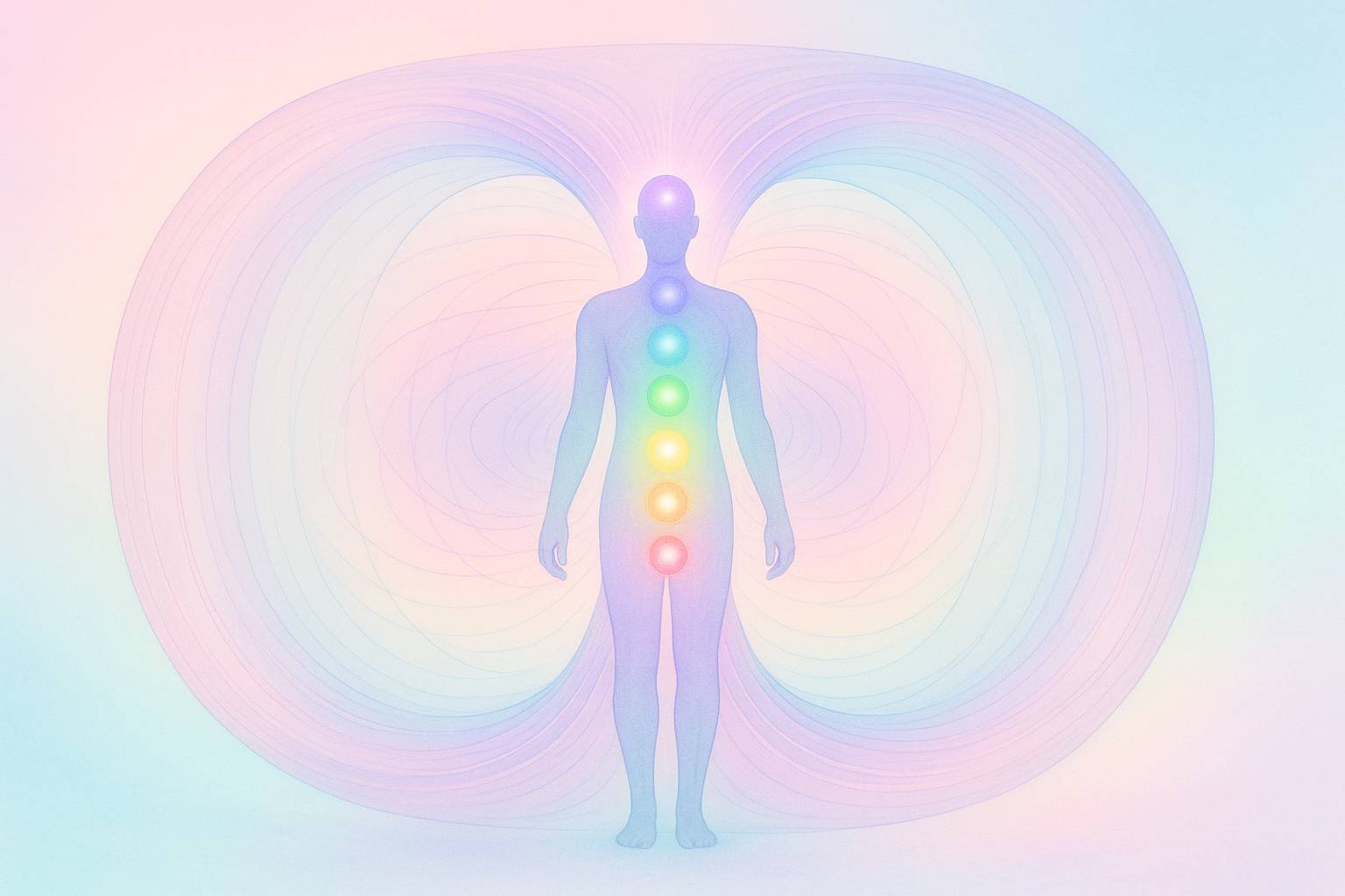 graphic of a human showing toroidal energy fields and chakras