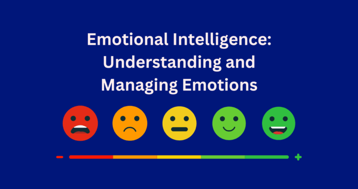 Five emojis showing a range of emotions from anger to happy with text overlay about emotional intelligence