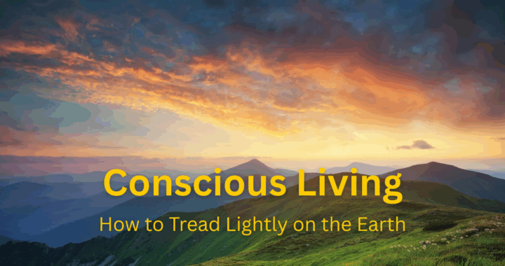 Beautiful landscape at sunset with text overlay about living consciously