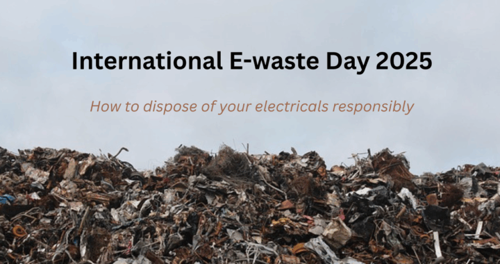 Large landfill site with text overlay saying "international e-waste day 2025!