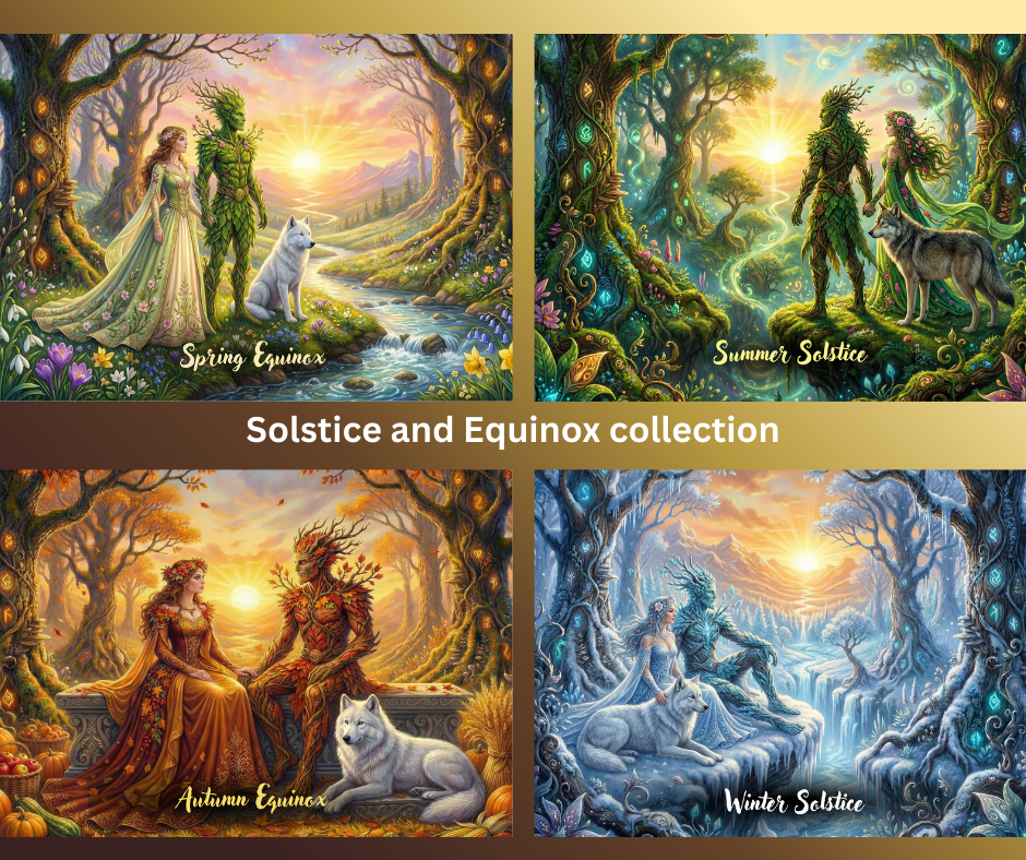 Gallery of 4 digital art works showing representations of the equinoxes and the solstices